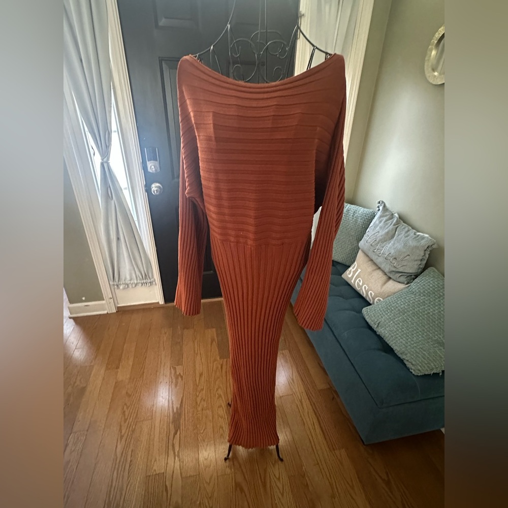 Elegant Rust Off-Shoulder Dress